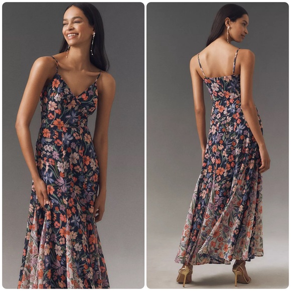 Anthropologie 12 Hutch Belinna Sleeveless V-Neck Godet A-Line Maxi Dress - Picture 4 of 13